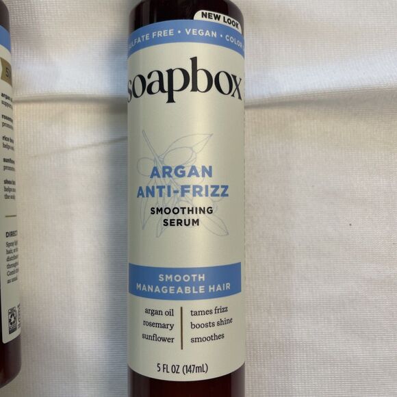 Soapbox Argan Oil Anti-Frizz Smoothing Serum 5 Oz Lot Of Two NEW Vegan Hair Care - Picture 6 of 6